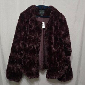 Sanctuary Faux Fur Maroon Coat, L